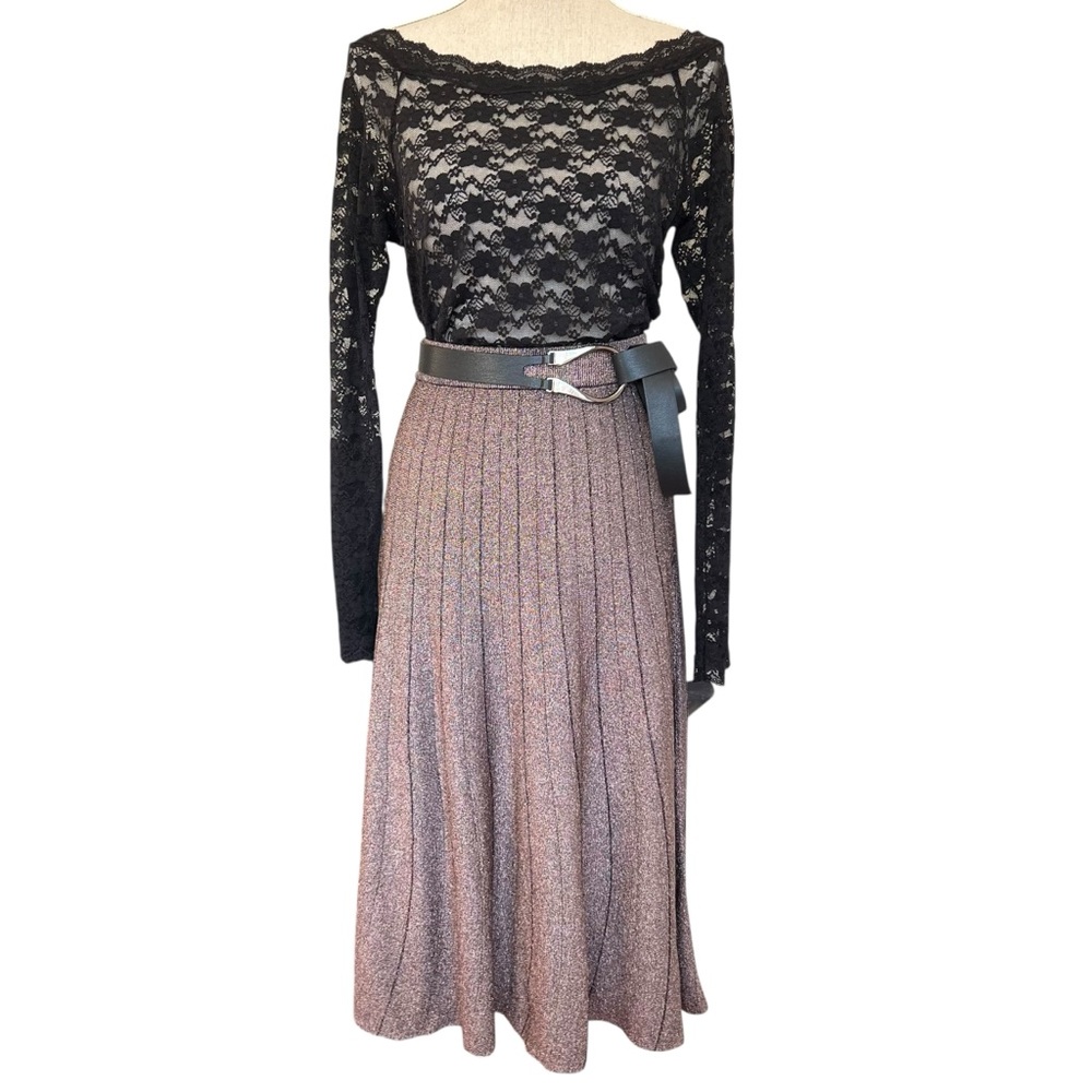 Reiss Bronze Shimmer Knitted Midi Skirt Size Small NWT